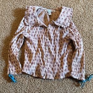 Emile et Ida Girls' Button-Up Top in Dusty Pink Floral
